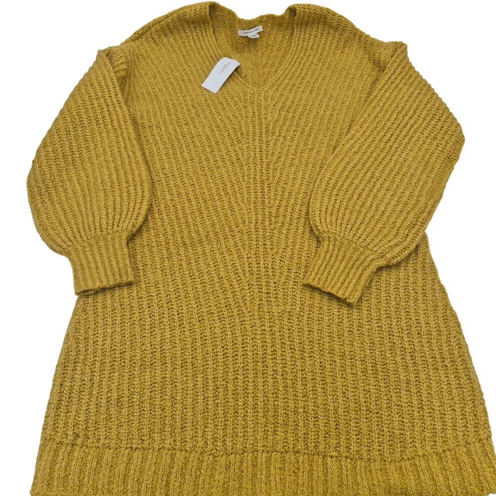 American Eagle Mustard Yellow V-Neck Balloon Sleeve Tunic Sweater New M - Picture 3 of 8